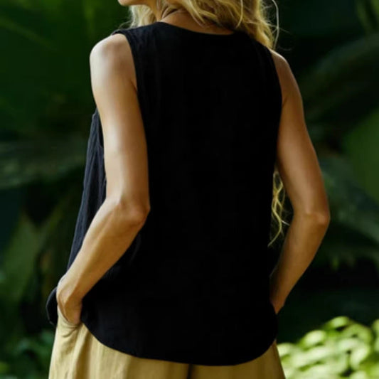 Boho Cotton-Linen V-Neck Button Shirt